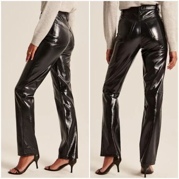 NWT Abercrombie & Fitch Patent Leather The 90s Straight Ultra High Rise Pant 25S - Picture 2 of 14